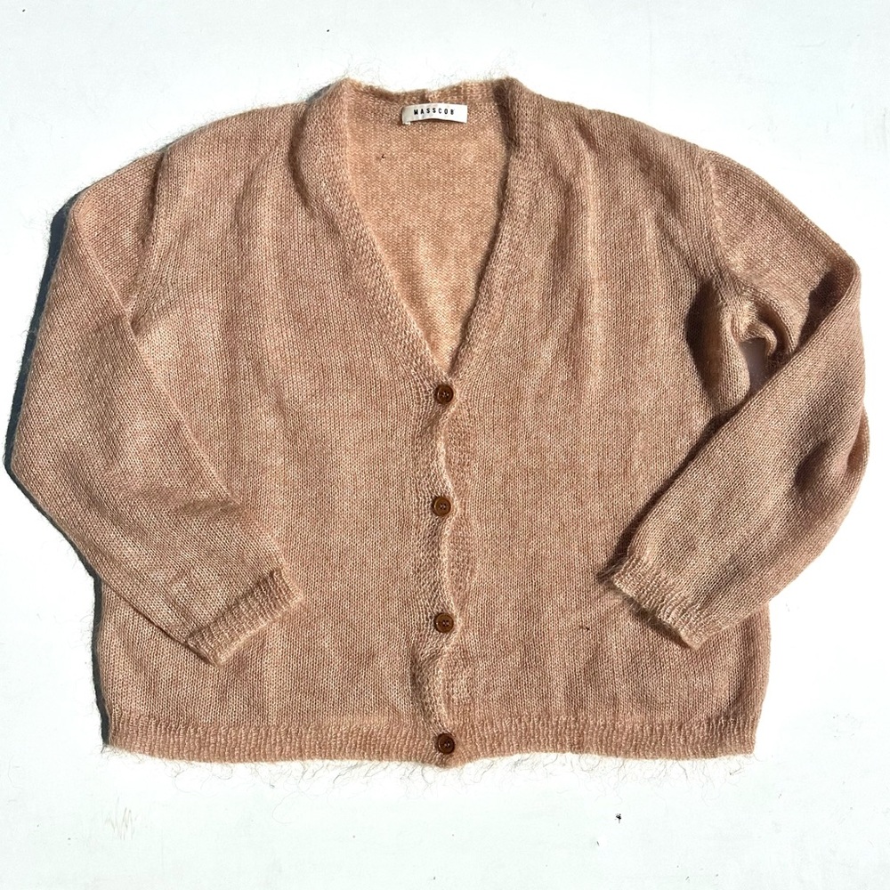 MASSCOB Kid Mohair Boxy Oversized Peach Tan Cardigan Sweater, S